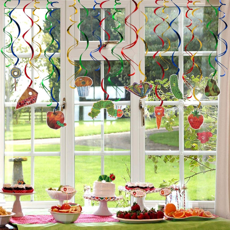 LINGTEER The Very Hungry Insects Cartoon Little Green Caterpillar Butterfly Swirls Streamers - 20 Pcs Children's Reading Story Birthday Party Decorations. - Image 4